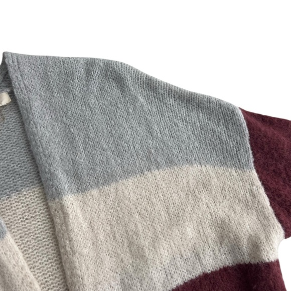Entro Women’s Med Cream Burgundy Colorblock Stripe Open Duster Longline Cardigan - Picture 5 of 16